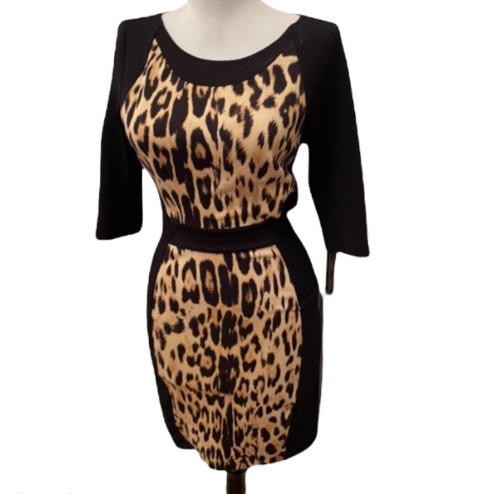 Zara W & B Collection Leopard Print Blk Dress - image 1